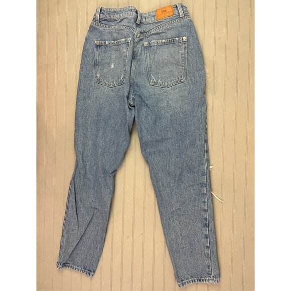 Zara Size 4 Womens Jeans Straight Distress Light Wash Cotton High Rise Ankle - Picture 3 of 3